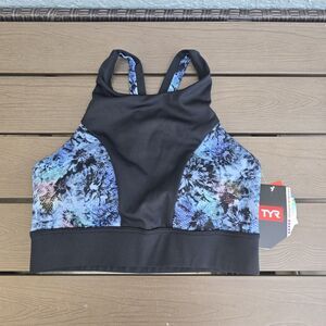 TYR Botanic Floral Amira Swim Top, Women's Size S (4/6), Gray/black NEW